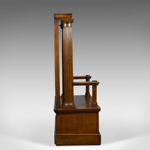 fig 2. Large Antique Oak Throne Chair, Edwardian, Bench, Seat, Classical, Doric, c.1910