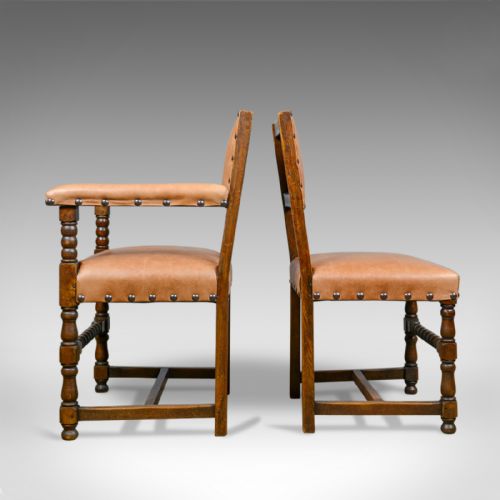 fig 1. Set of Six Antique Dining Chairs, Edwardian, 17th Century Revival, Oak, c.1910