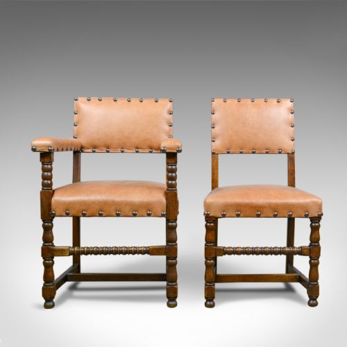 fig 3. Set of Six Antique Dining Chairs, Edwardian, 17th Century Revival, Oak, c.1910