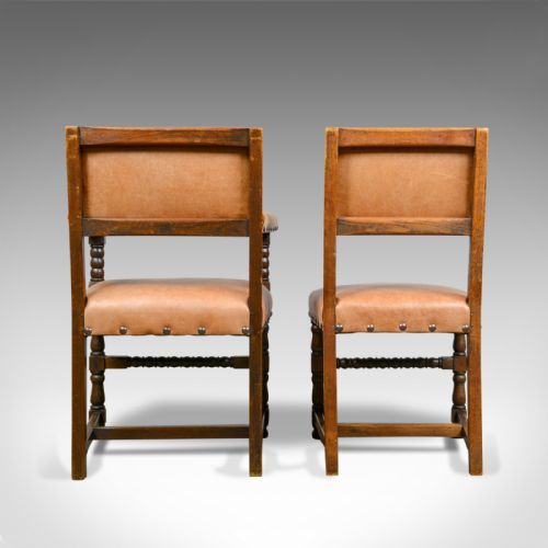 fig 4. Set of Six Antique Dining Chairs, Edwardian, 17th Century Revival, Oak, c.1910