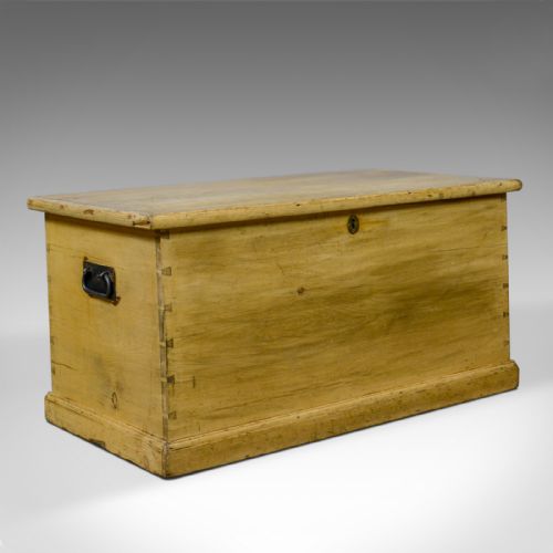 Antique Pine Trunk, Victorian, Blanket Chest, Box Early 20th Century, Circa 1900
