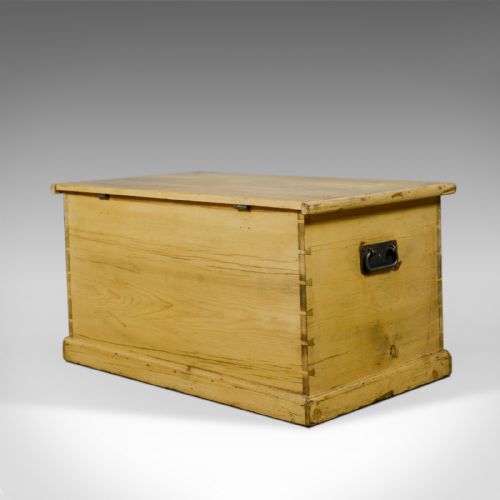 fig 3. Antique Pine Trunk, Victorian, Blanket Chest, Box Early 20th Century, Circa 1900