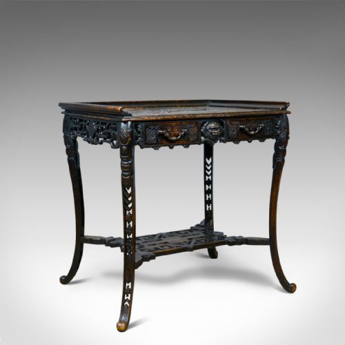 Antique Chinese Export Side Table, Carved, Oriental, Victorian, Circa 1900