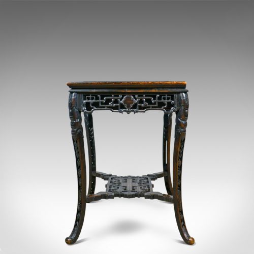fig 1. Antique Chinese Export Side Table, Carved, Oriental, Victorian, Circa 1900
