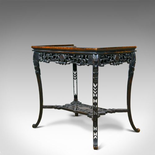 fig 2. Antique Chinese Export Side Table, Carved, Oriental, Victorian, Circa 1900