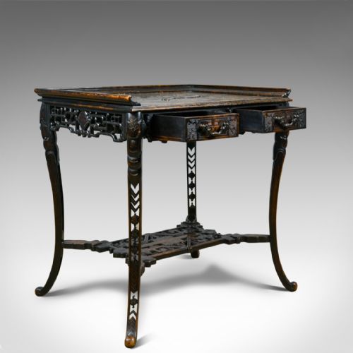 fig 5. Antique Chinese Export Side Table, Carved, Oriental, Victorian, Circa 1900