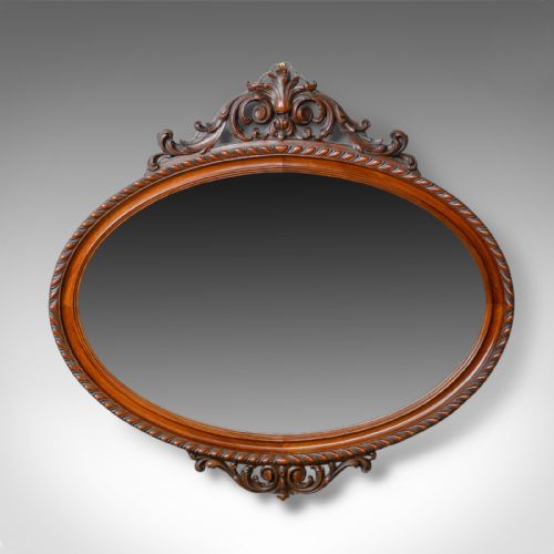 fig 1. Antique Wall Mirror, Edwardian, Ovular, Carved Walnut, C20th, Circa 1910