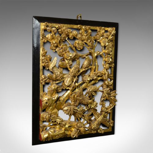Antique Carved Wall Panel, Chinese, Giltwood, Decorative, Circa 1900