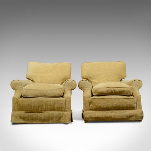 Pair of Antique Armchairs, English, Edwardian, Deep, Club Chairs, Circa 1910
