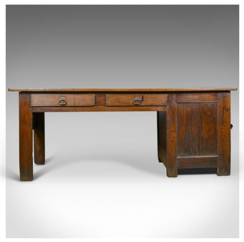 fig 1. Antique French Mayoral Clerk's Desk, Oak, Elm, Mid 19th Century, Circa 1850