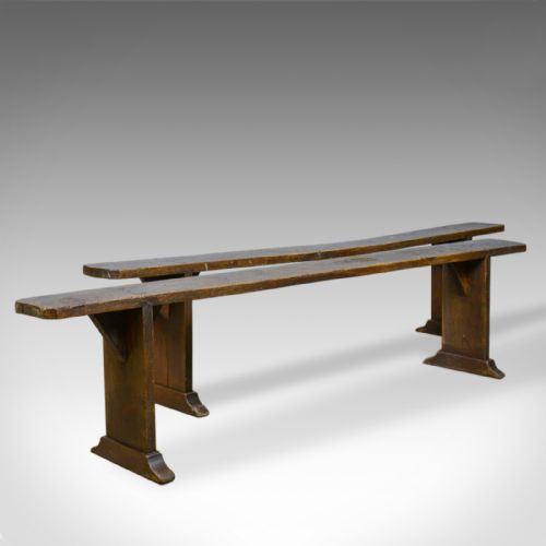 Pair of Antique Benches, Victorian, English, Forms, Oak, Kitchen Dining, C.1900