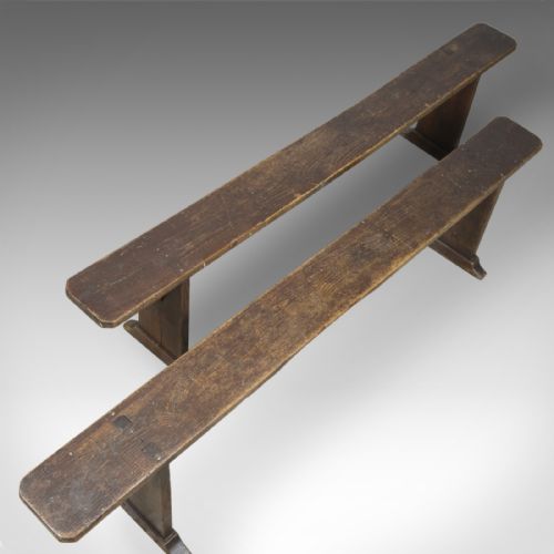 fig 1. Pair of Antique Benches, Victorian, English, Forms, Oak, Kitchen Dining, c.1900