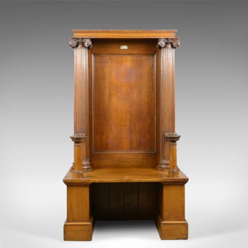 fig 1. Large Antique Oak Throne Chair, Edwardian, Bench, Seat, Classical, Ionic, c.1910