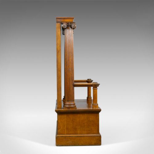 fig 2. Large Antique Oak Throne Chair, Edwardian, Bench, Seat, Classical, Ionic, c.1910
