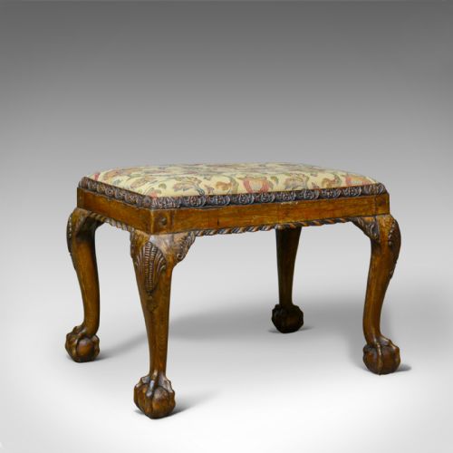 Antique Foot Stool, Walnut, Needlepoint Tapestry, English, Regency, Circa 1820
