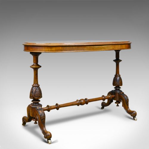 Antique Stretcher Table, Burr Walnut, English, Victorian, Oval, Side, Tea, C1860
