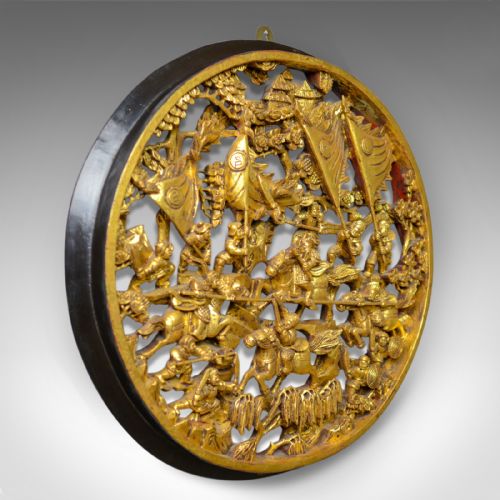 Antique Carved Wall Panel, Circular, Chinese, Giltwood, Decorative, Circa 1900