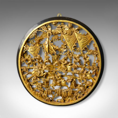 fig 1. Antique Carved Wall Panel, Circular, Chinese, Giltwood, Decorative, Circa 1900