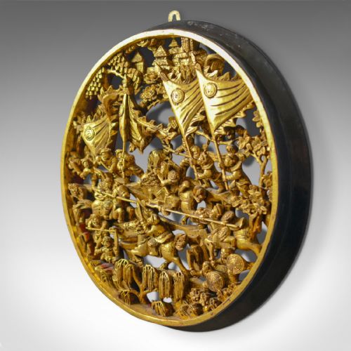fig 2. Antique Carved Wall Panel, Circular, Chinese, Giltwood, Decorative, Circa 1900