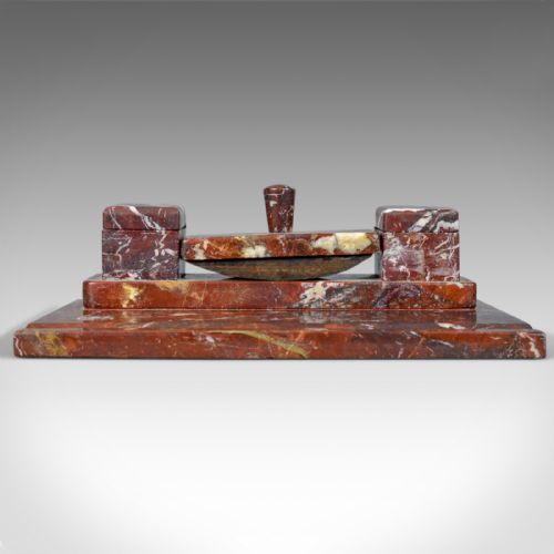fig 1. French Antique, Art Deco, Marble Desk Stand, Large, Inkwell, Blotter, c.1930