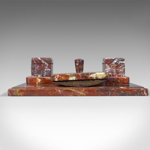 fig 2. French Antique, Art Deco, Marble Desk Stand, Large, Inkwell, Blotter, c.1930