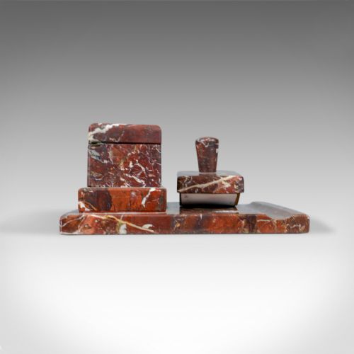 fig 3. French Antique, Art Deco, Marble Desk Stand, Large, Inkwell, Blotter, c.1930