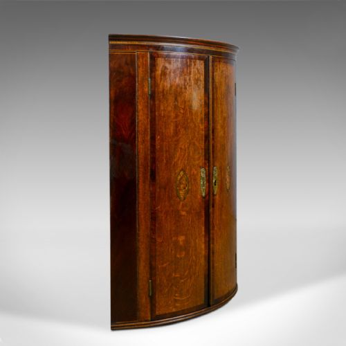 fig 1. Antique Corner Cabinet, English, Georgian, Bow Fronted, Oak, Hanging, Circa 1760