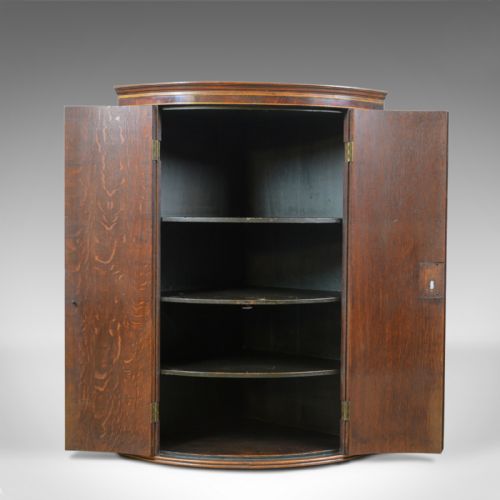 fig 3. Antique Corner Cabinet, English, Georgian, Bow Fronted, Oak, Hanging, Circa 1760