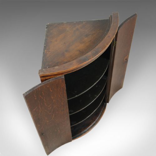 fig 4. Antique Corner Cabinet, English, Georgian, Bow Fronted, Oak, Hanging, Circa 1760