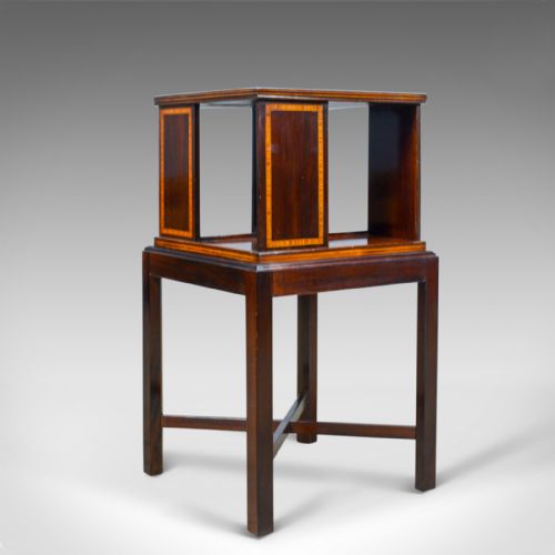 fig 1. Antique Four Sided Bookcase Stand, Edwardian, Walnut, Book Table, Circa 1910