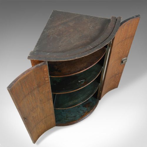 fig 4. Antique Corner Cabinet, English, Georgian, Bow Fronted, Oak, Hanging, Circa 1780