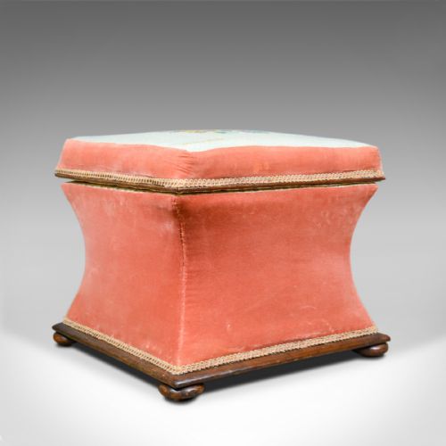 Antique Ottoman, Victorian, Needlepoint, Tapestry, Storage Chest, Foot Stool