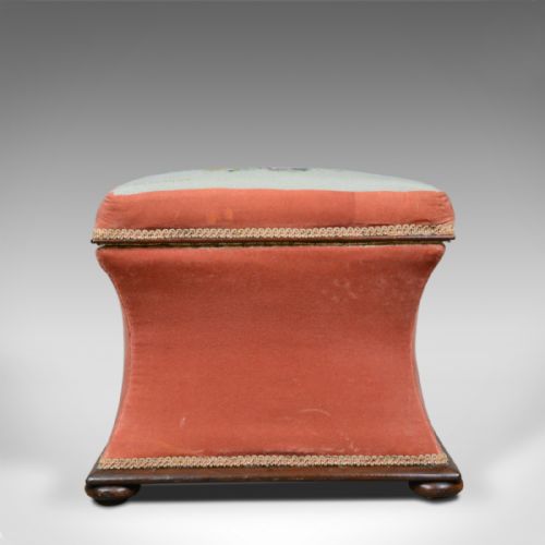 fig 1. Antique Ottoman, Victorian, Needlepoint, Tapestry, Storage Chest, Foot Stool