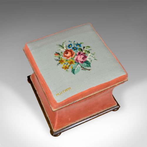fig 2. Antique Ottoman, Victorian, Needlepoint, Tapestry, Storage Chest, Foot Stool