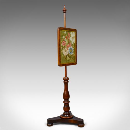 fig 1. Antique Pole Screen, English, Regency, Walnut, Fire, Needlepoint, Tapestry c1820