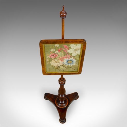 fig 2. Antique Pole Screen, English, Regency, Walnut, Fire, Needlepoint, Tapestry c1820
