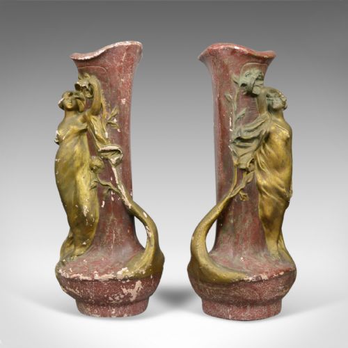 fig 1. Antique Plaster Vases, French, Art Nouveau, Amphora, Early 20th Century, c.1900