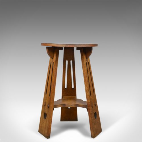 fig 1. Arts and Crafts Side Table, English, Antique, Liberty-Esque, Oak, Tripod c.1900