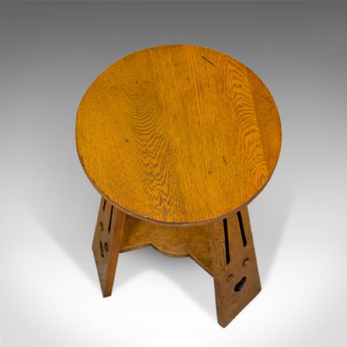 fig 2. Arts and Crafts Side Table, English, Antique, Liberty-Esque, Oak, Tripod c.1900
