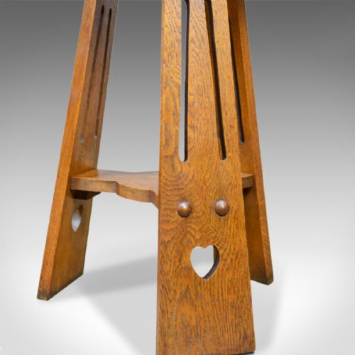 fig 4. Arts and Crafts Side Table, English, Antique, Liberty-Esque, Oak, Tripod c.1900