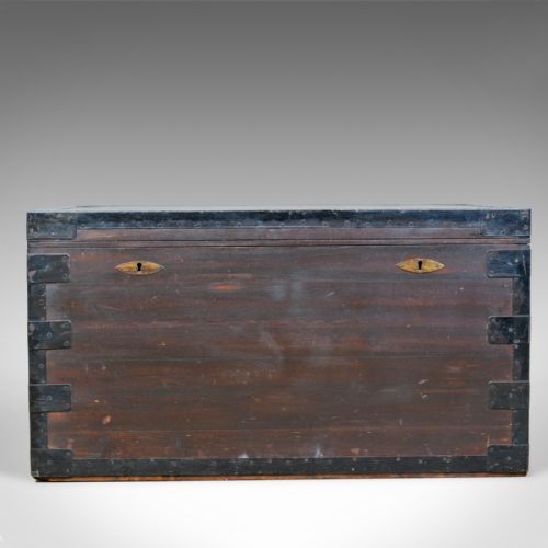 fig 1. Antique Steamer Trunk, Marine, English, Travel, Ship's Chest, Metal Lined, c1880