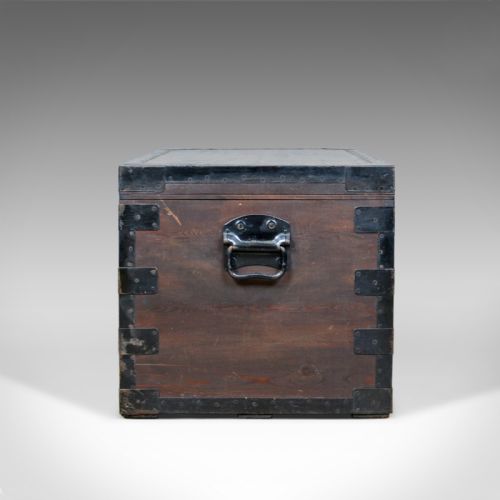 fig 4. Antique Steamer Trunk, Marine, English, Travel, Ship's Chest, Metal Lined, c1880