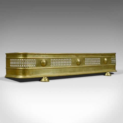 Antique Brass Fire Kerb, Victorian Fireside Fender, Circa 1890