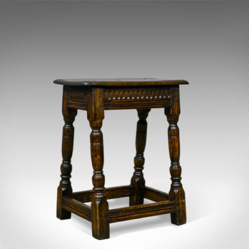 Antique Joint Stool, English, Oak, Victorian, Jacobean Revival, Circa 1900