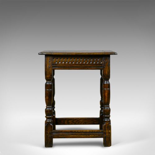 fig 1. Antique Joint Stool, English, Oak, Victorian, Jacobean Revival, Circa 1900