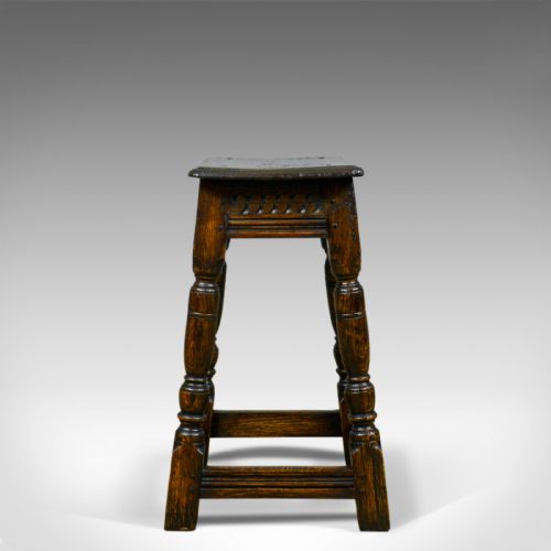 fig 2. Antique Joint Stool, English, Oak, Victorian, Jacobean Revival, Circa 1900