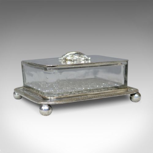 Antique Caviar Dish, English, Crystal Glass, Silver Plated, Thomas Prime, C.1880