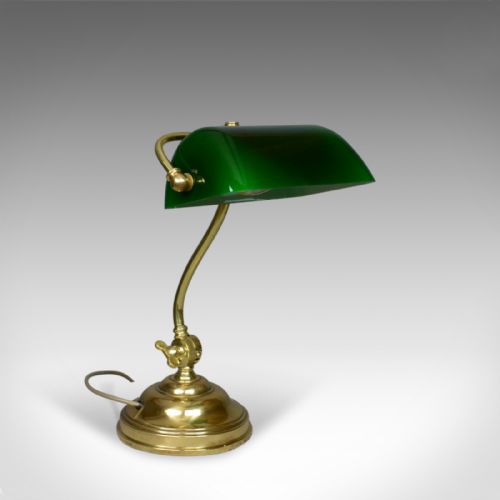 Antique Barristers Desk Lamp, Heavy, English, Brass, Glass, Edwardian Circa 1910