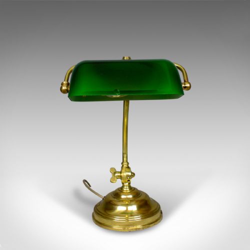 fig 1. Antique Barristers Desk Lamp, Heavy, English, Brass, Glass, Edwardian Circa 1910