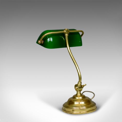 fig 2. Antique Barristers Desk Lamp, Heavy, English, Brass, Glass, Edwardian Circa 1910